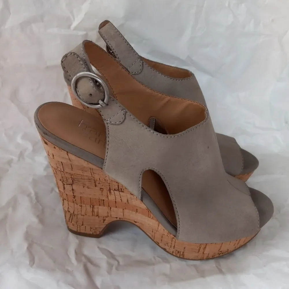 Franco Sarto Cork Taupe Wedge Sandals Size 7